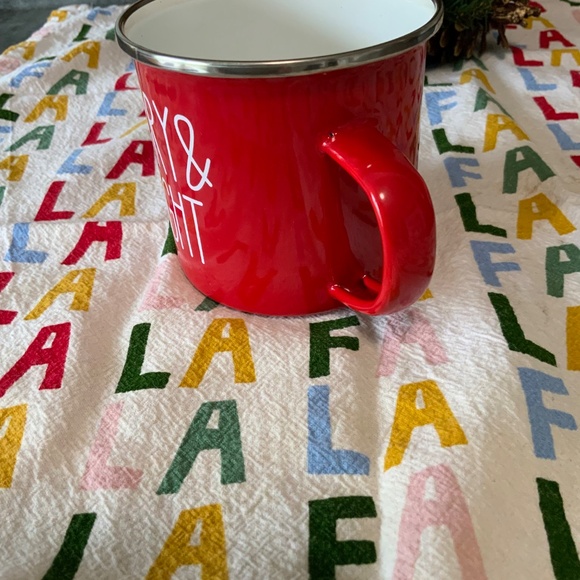Red Enamel Christmas/Winter Mug, Merry & Bright, New - Picture 3 of 5